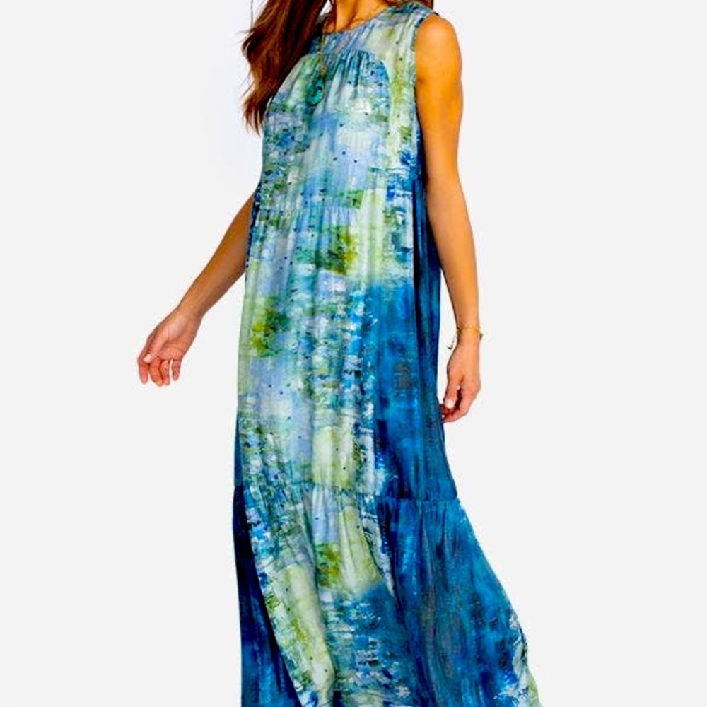 Johnny Was Gimova Shirred Dress w/Slip NWT M